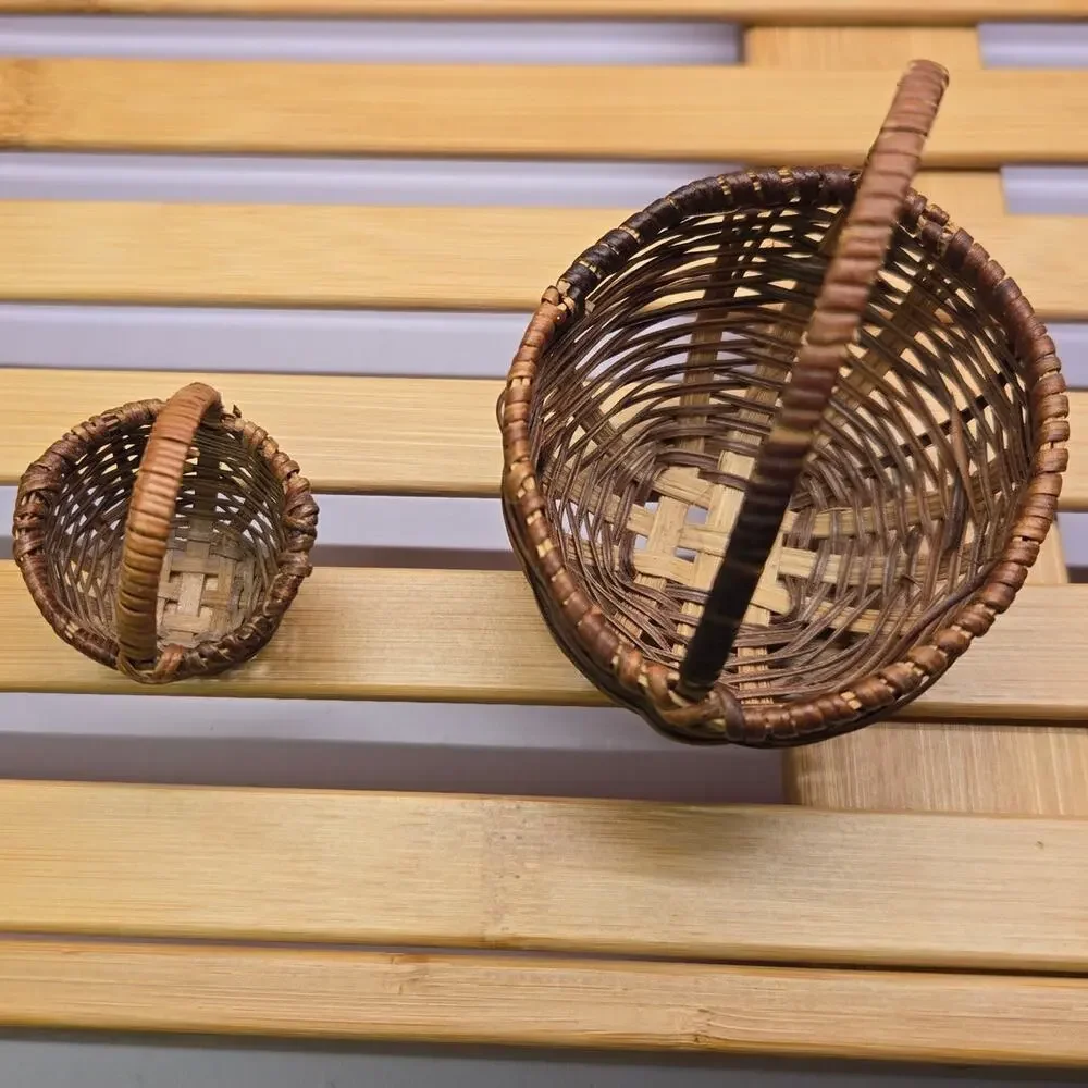 Vintage Miniature Woven Baskets Pair Set 2